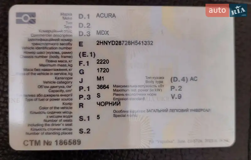 Внедорожник / Кроссовер Acura MDX 2008 в Киеве документ