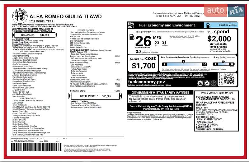 Седан Alfa Romeo Giulia 2022 в Кропивницком