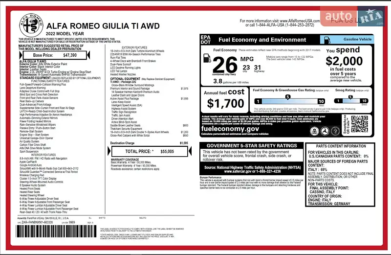 Седан Alfa Romeo Giulia 2022 в Кропивницком документ