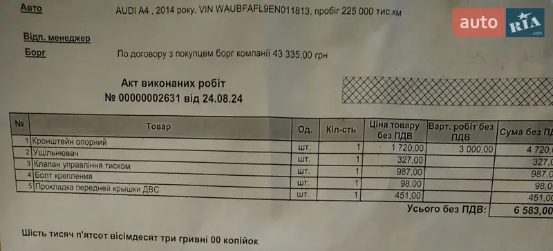 Седан Audi A4 2014 в Чернигове документ