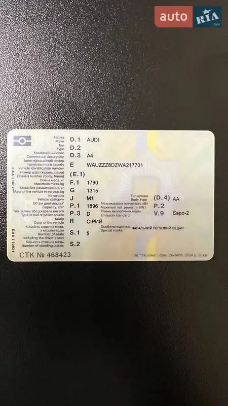 Седан Audi A4 1998 в Бару документ