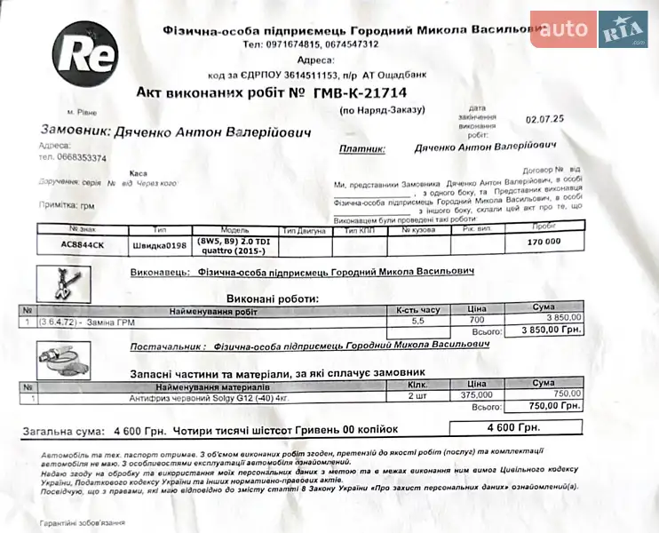 Універсал Audi A4 2019 в Луцьку документ 3 фото Універсал Audi A4 2019 в Луцьку документ