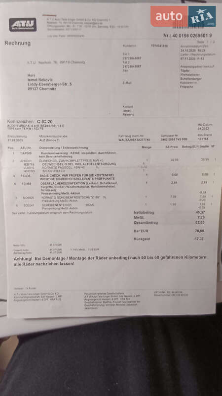 Седан Audi A4 2003 в Вінниці