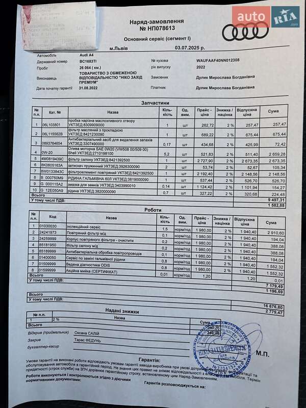 Седан Audi A4 2022 в Львове