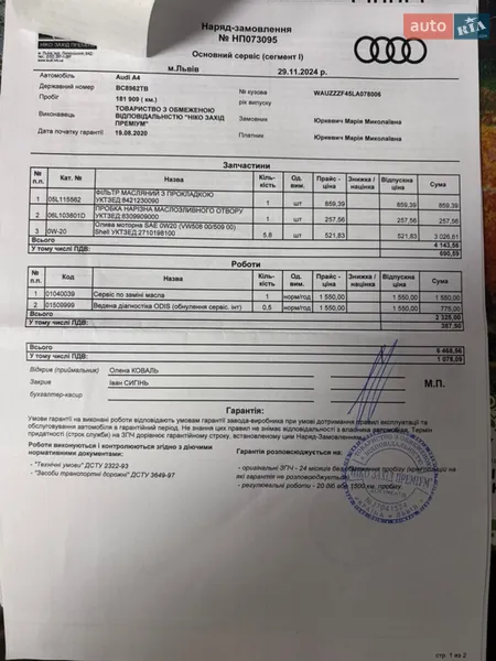 Универсал Audi A4 2020 в Старом Самборе документ