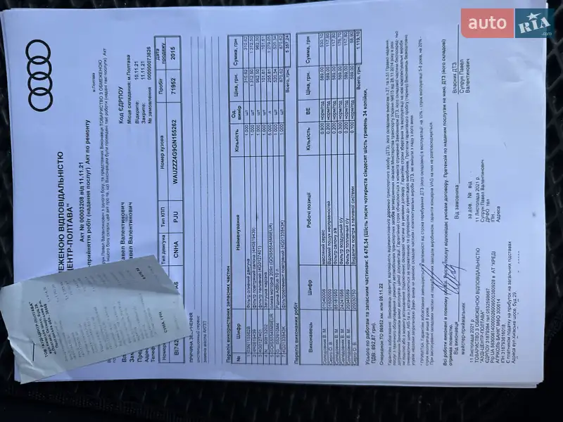 Седан Audi A6 2015 в Миргороде документ