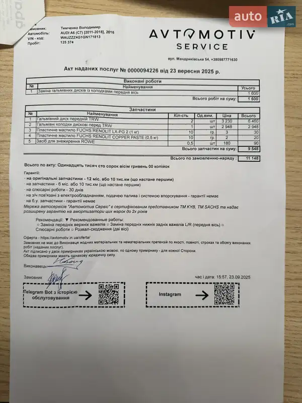Седан Audi A6 2016 в Днепре документ