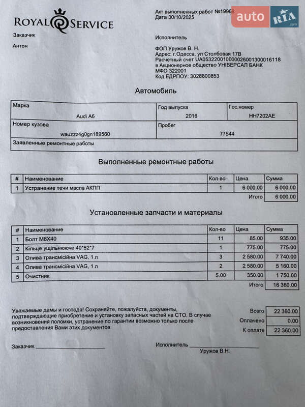 Седан Audi A6 2016 в Киеве