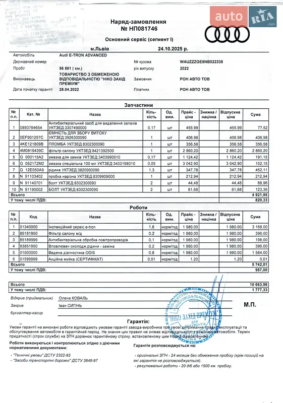 Внедорожник / Кроссовер Audi e-tron 2022 в Ковеле документ