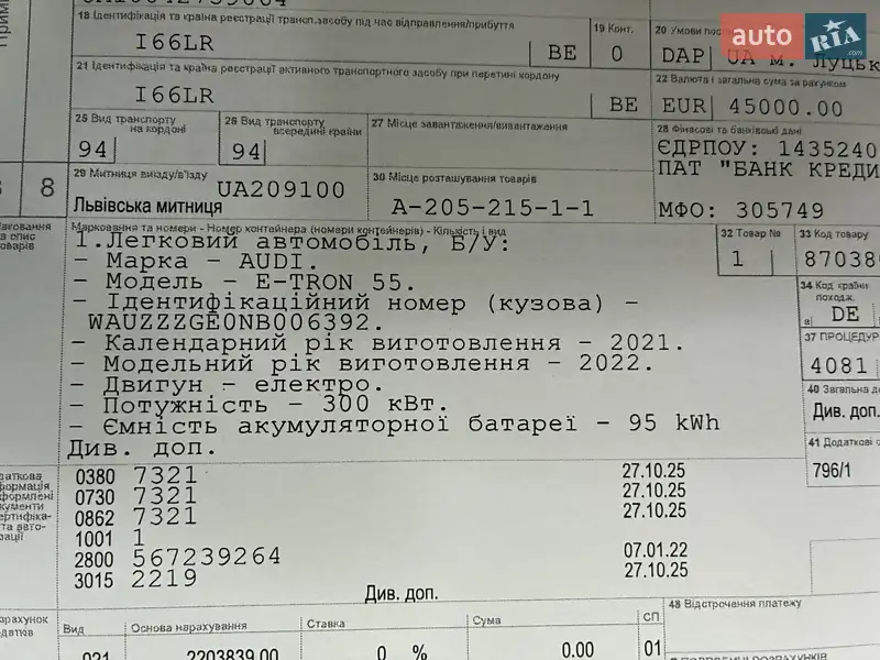 Позашляховик / Кросовер Audi e-tron 2022 в Києві документ