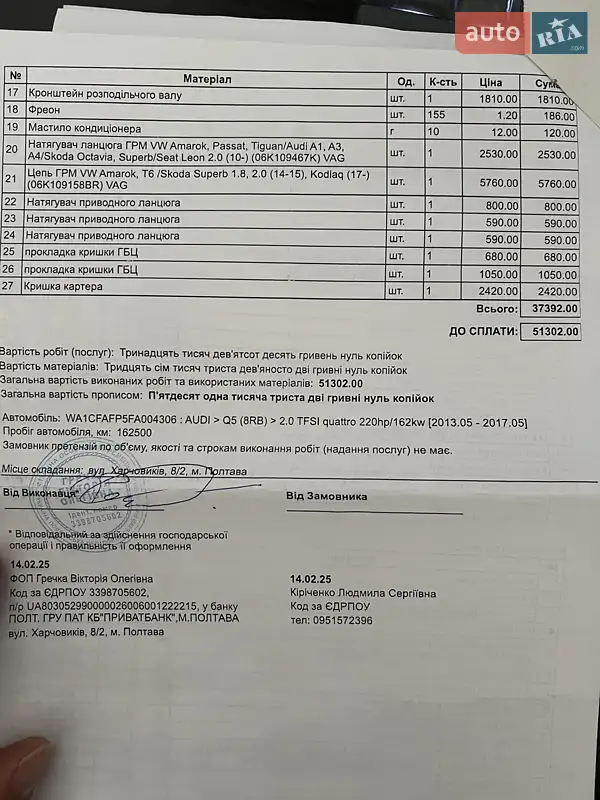 Внедорожник / Кроссовер Audi Q5 2014 в Полтаве документ