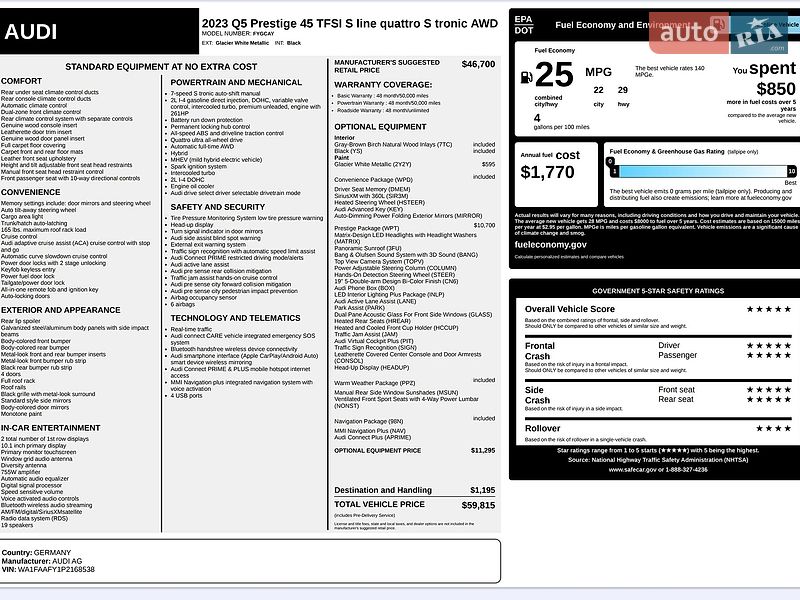 Внедорожник / Кроссовер Audi Q5 2023 в Запорожье