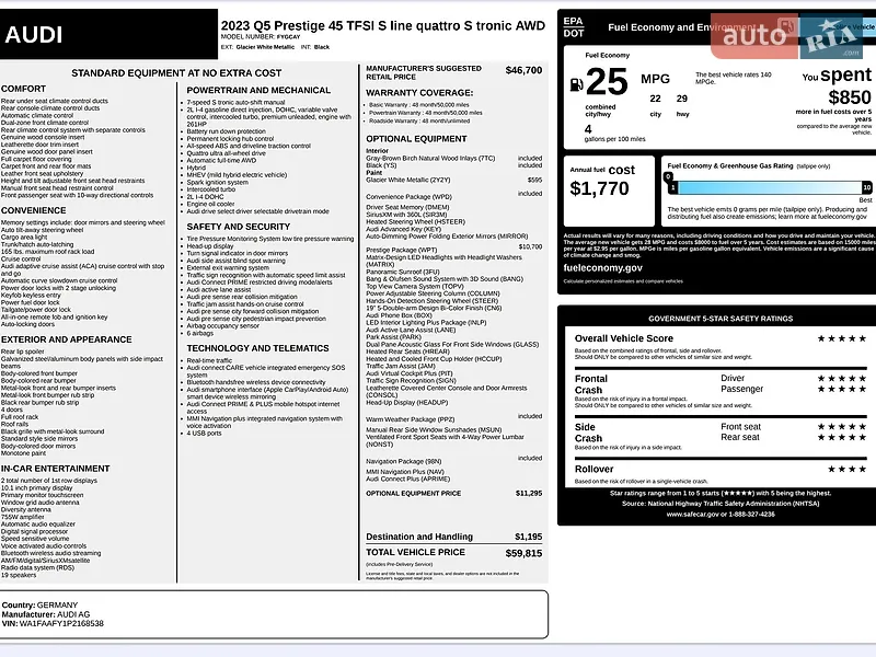 Внедорожник / Кроссовер Audi Q5 2023 в Запорожье документ