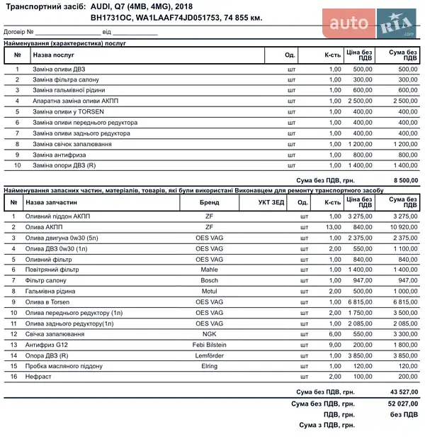 Внедорожник / Кроссовер Audi Q7 2018 в Одессе документ