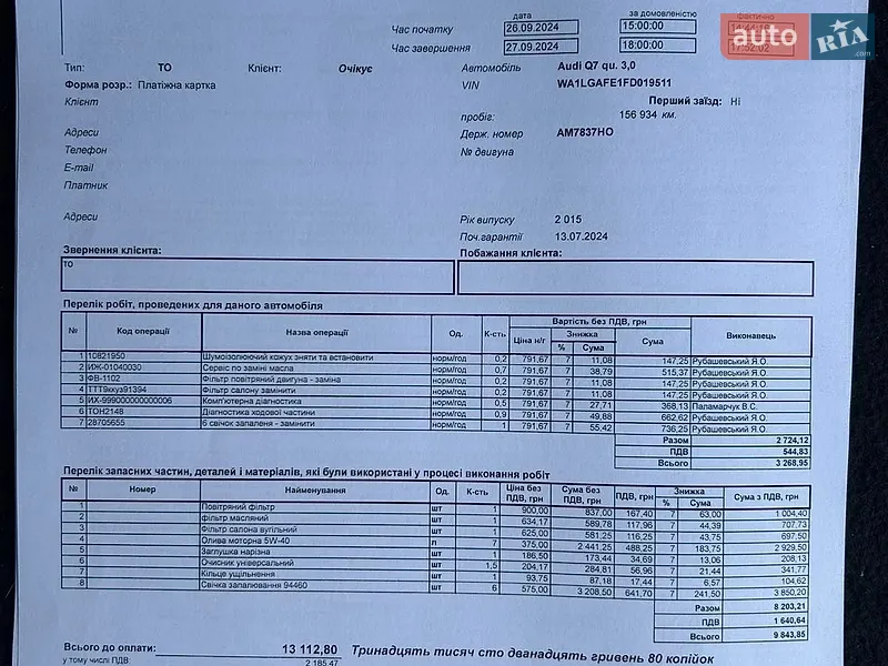 Позашляховик / Кросовер Audi Q7 2015 в Житомирі документ