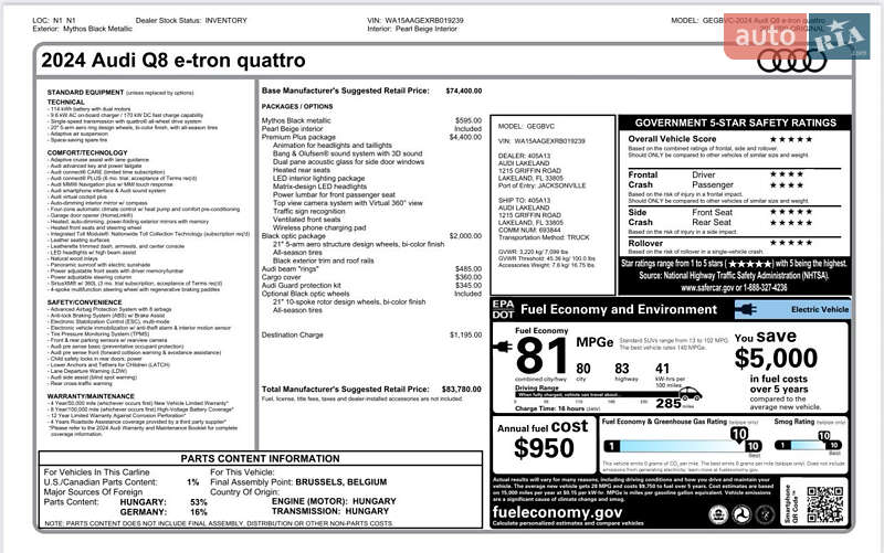 Внедорожник / Кроссовер Audi Q8 e-tron 2023 в Харькове