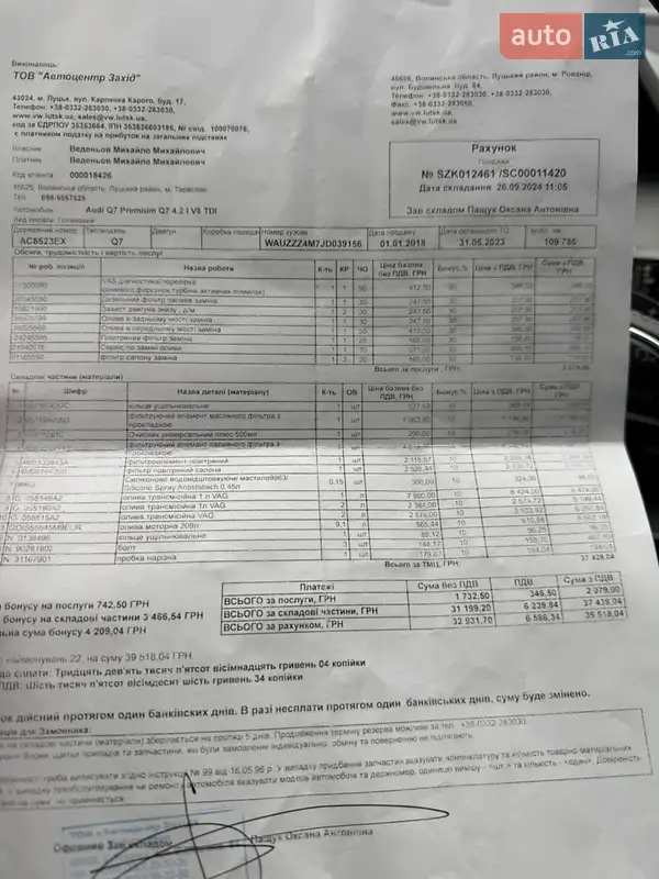 Позашляховик / Кросовер Audi SQ7 2018 в Дніпрі документ 4 фото Позашляховик / Кросовер Audi SQ7 2018 в Дніпрі документ
