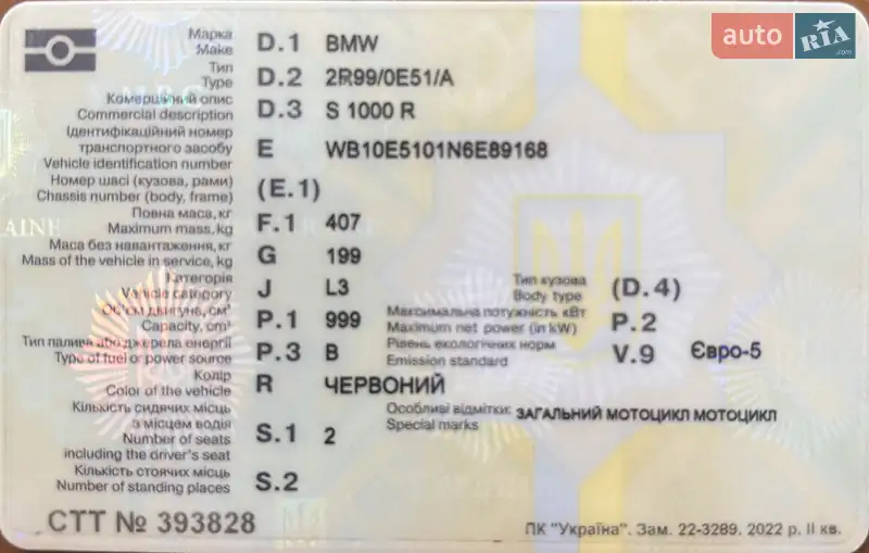 Мотоцикл Без обтікачів (Naked bike) BMW S 1000R 2021 в Києві документ