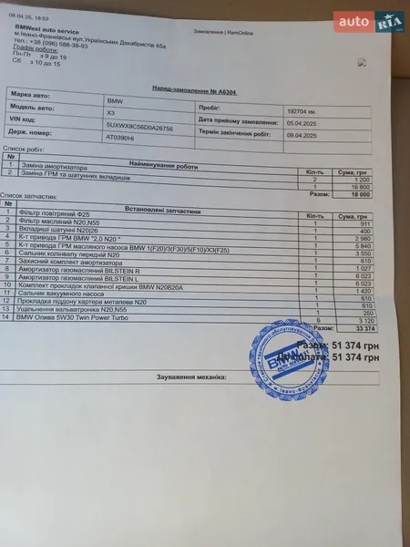 Внедорожник / Кроссовер BMW X3 2012 в Ивано-Франковске документ