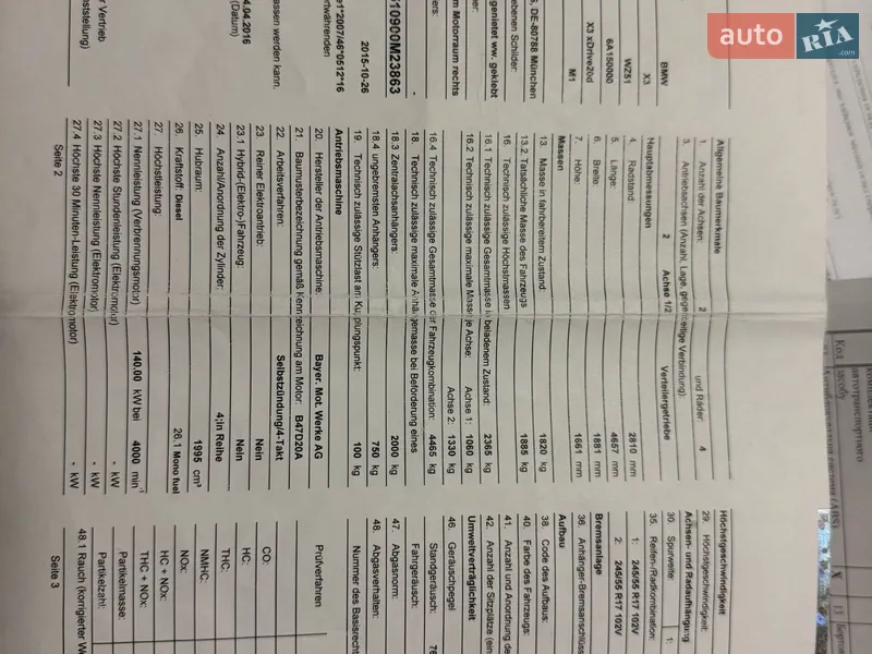 Позашляховик / Кросовер BMW X3 2016 в Звягелі документ