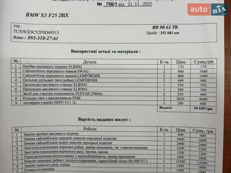 Внедорожник / Кроссовер BMW X3 2014 в Одессе документ
