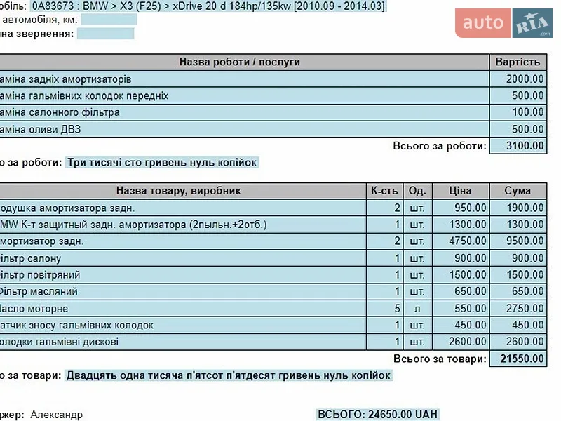 Внедорожник / Кроссовер BMW X3 2013 в Полтаве документ