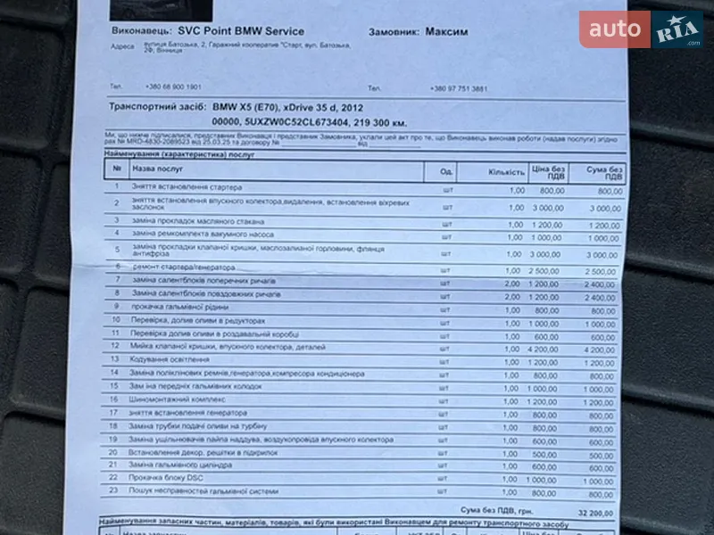 Внедорожник / Кроссовер BMW X5 2012 в Виннице документ