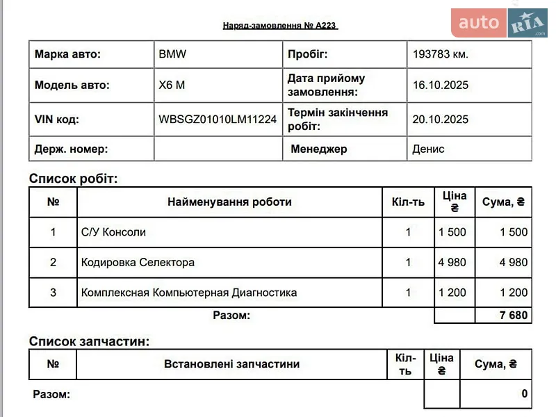 Внедорожник / Кроссовер BMW X6 M 2009 в Одессе документ