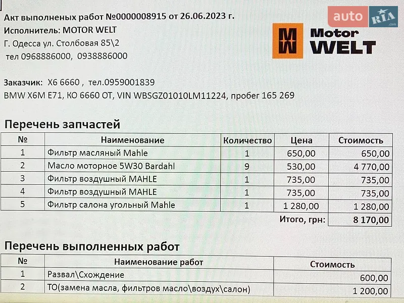 Внедорожник / Кроссовер BMW X6 M 2009 в Одессе документ