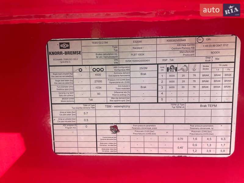 Зерновоз - напівпричіп Bodex KIS 3B 2016 в Дніпрі