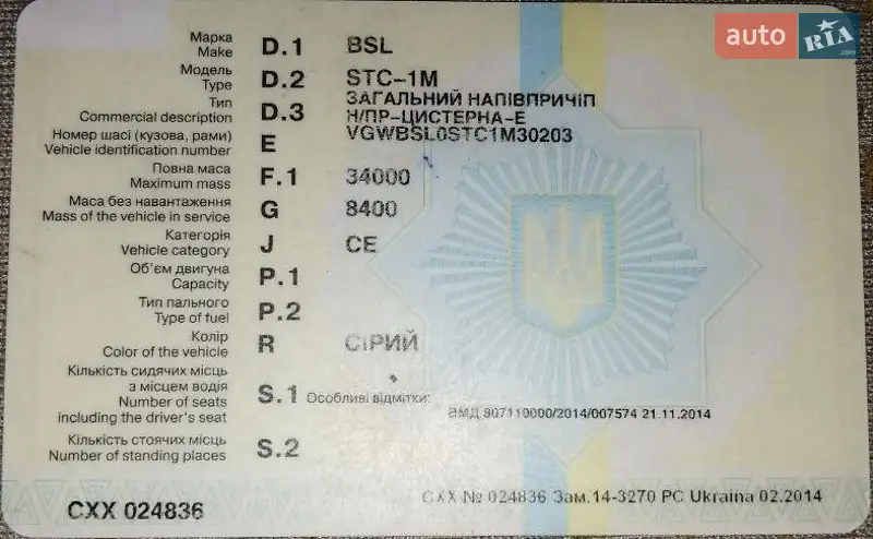 Цистерна полуприцеп BSL STC-1M 1983 в Днепре документ