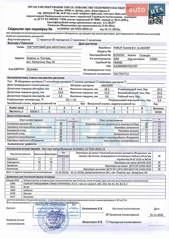 Газовоз Burg BPO 2004 в Полтаві документ