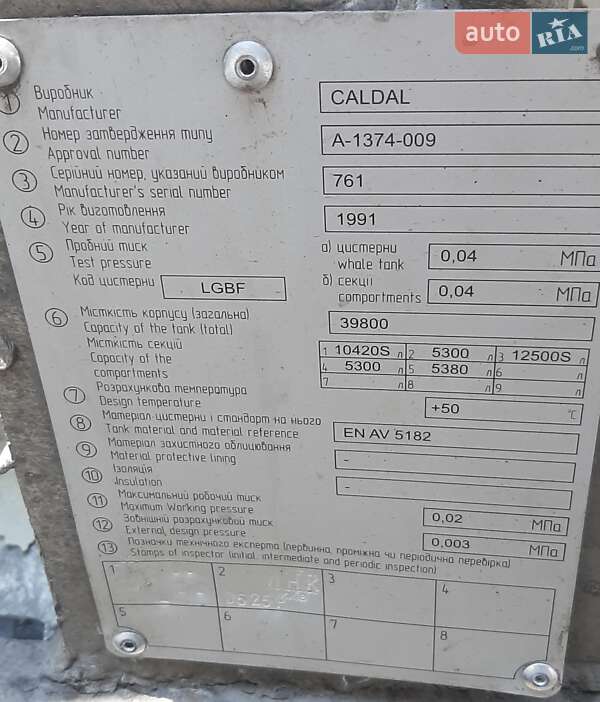 Цистерна полуприцеп Caldal BCG-35RN 1991 в Кременчуге