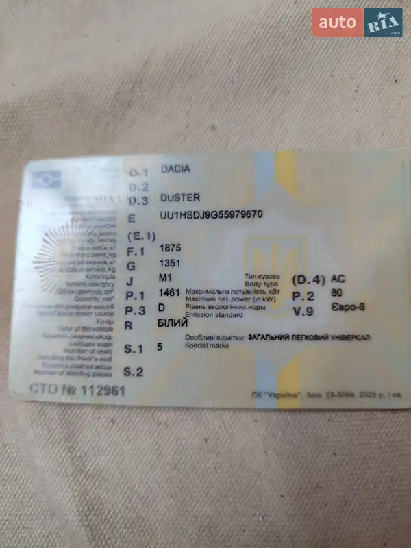 Внедорожник / Кроссовер Dacia Duster 2016 в Львове документ