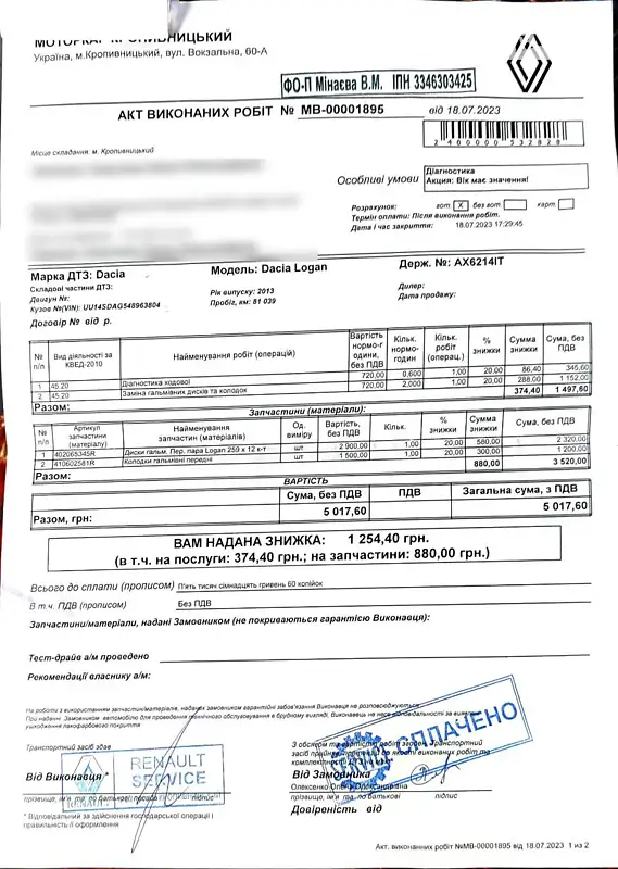 Седан Dacia Logan 2013 в Кропивницком документ