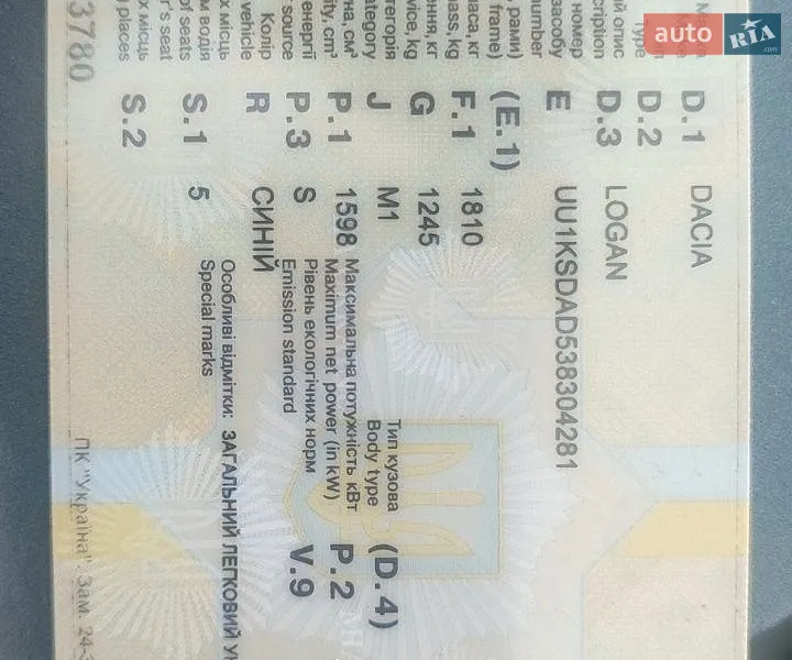 Седан Dacia Logan 2007 в Кривом Роге документ