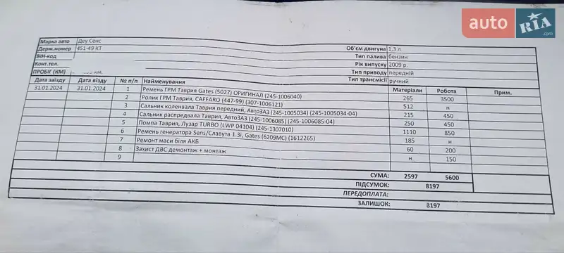 Седан Daewoo Sens 2003 в Вишневому документ 2 фото Седан Daewoo Sens 2003 в Вишневому документ