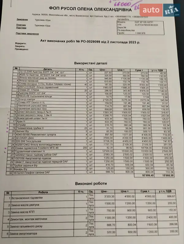 Тягач DAF XF 105 2009 в Вознесенске документ 4 фото Тягач DAF XF 105 2009 в Вознесенске документ