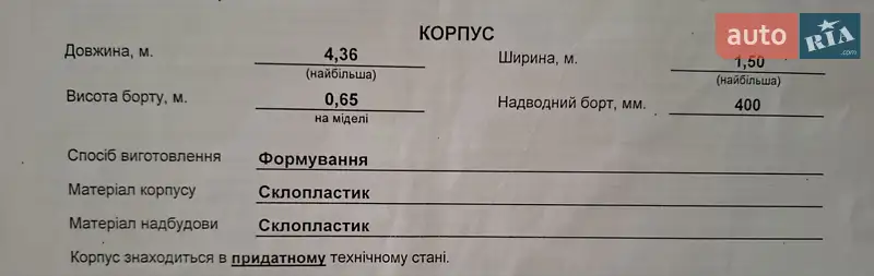 Човен Дельта Дельта 1980 в Кременчуці документ