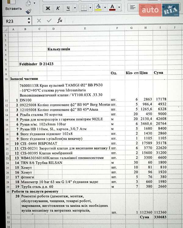 Цистерна полуприцеп Feldbinder EUT 1996 в Лозовой