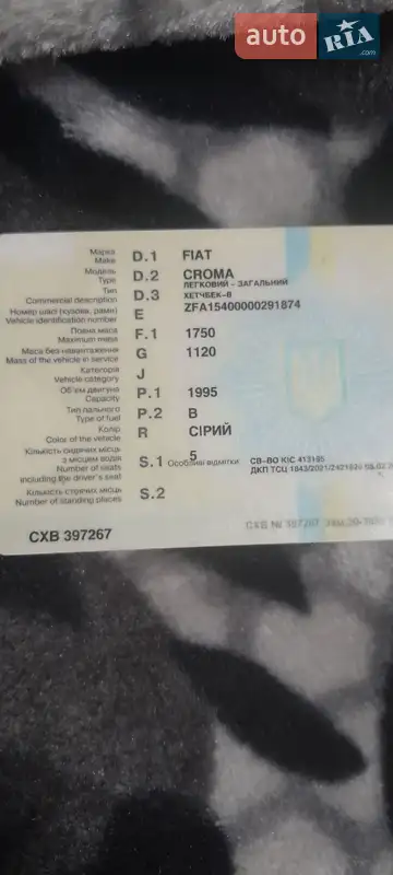 Ліфтбек Fiat Croma 1991 в Коростені документ