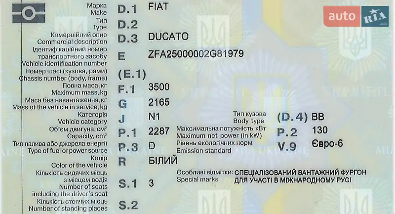 Вантажний фургон Fiat Ducato 2018 в Мукачевому документ