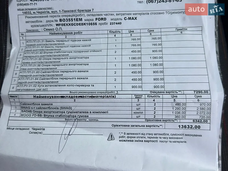 Мінівен Ford C-Max 2008 в Сновську документ