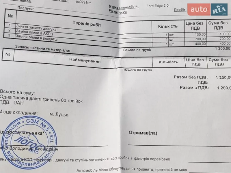 Позашляховик / Кросовер Ford Edge 2016 в Луцьку документ 2 фото Позашляховик / Кросовер Ford Edge 2016 в Луцьку документ
