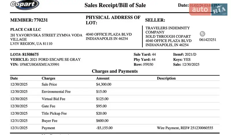 Позашляховик / Кросовер Ford Escape 2021 в Львові документ