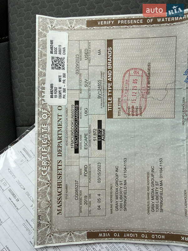 Внедорожник / Кроссовер Ford Escape 2019 в Дубно