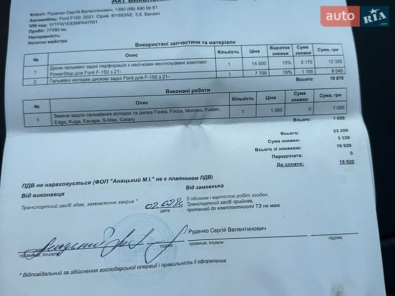 Пикап Ford F-150 2020 в Киеве документ