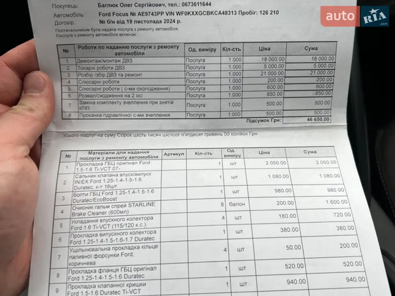 Хэтчбек Ford Focus 2012 в Виннице документ