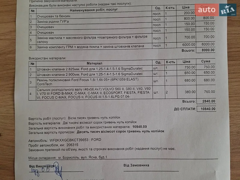 Хетчбек Ford Focus 2012 в Борисполі документ