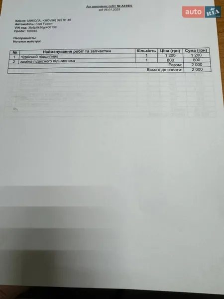 Седан Ford Fusion 2016 в Киеве документ